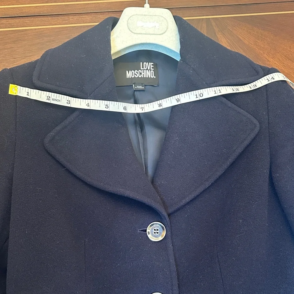 Love Moschino Navy Wool Coat – Classic Tailored Designer Style Size S - Picture 7 of 14